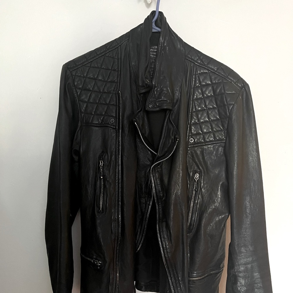 Allsaints Spitalfields Leather Black Biker Jacket